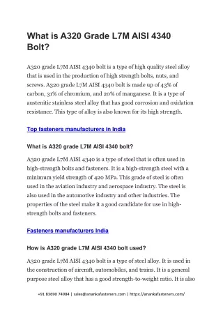 what is a320 grade l7m aisi 4340 bolt