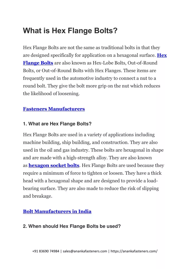 what is hex flange bolts