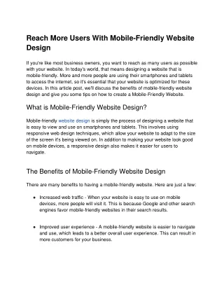 Reach More Users With Mobile-Friendly Website Design