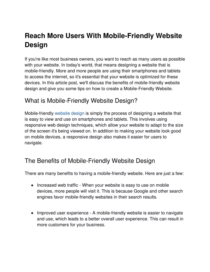 reach more users with mobile friendly website
