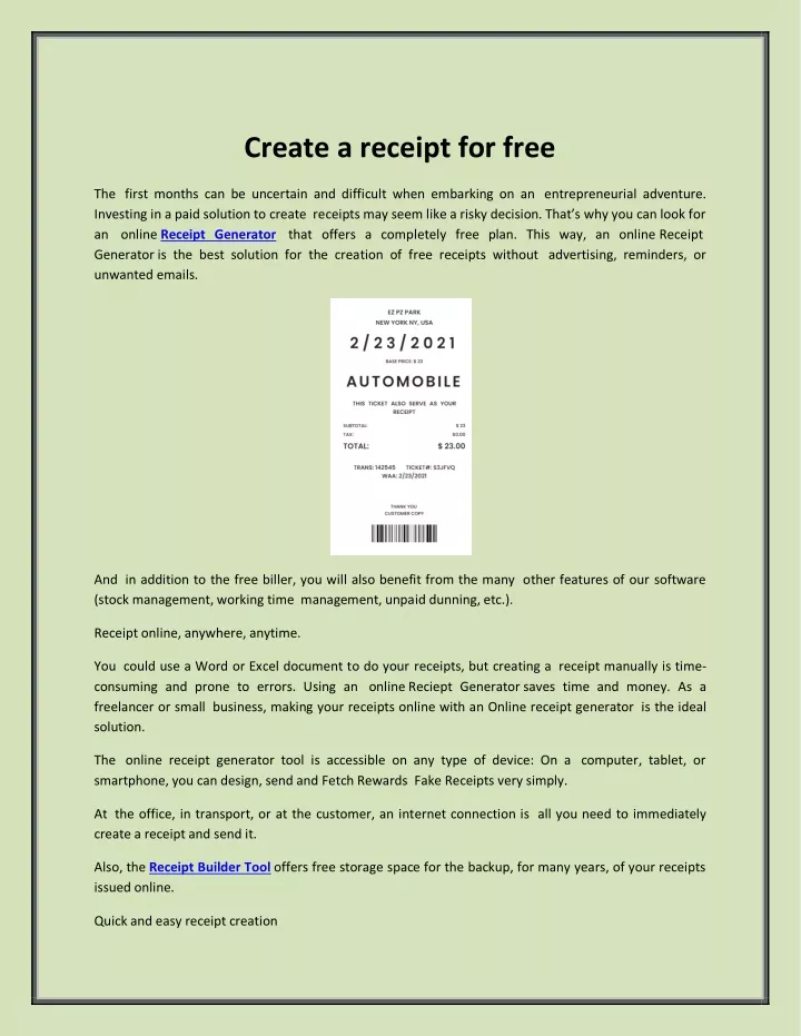 create a receipt for free