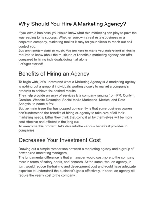 Why Should You Hire A Marketing Agency