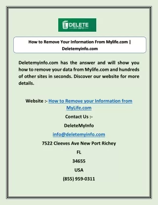 How to Remove Your Information From Mylife.com | Deletemyinfo.com