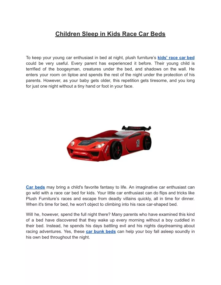 children sleep in kids race car beds