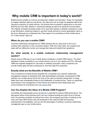why mobile crm is important in today s world