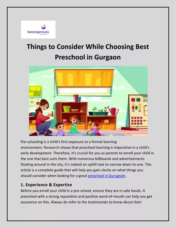 things to consider while choosing best preschool