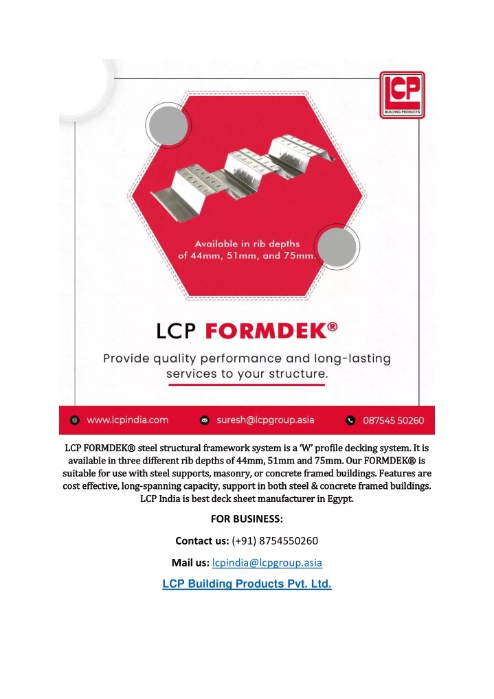 lcp formdek steel structural framework system