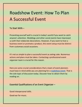 Roadshow Event: How To Plan A Successful Event
