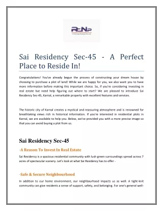 sai residency sec 45 a perfect place to reside in