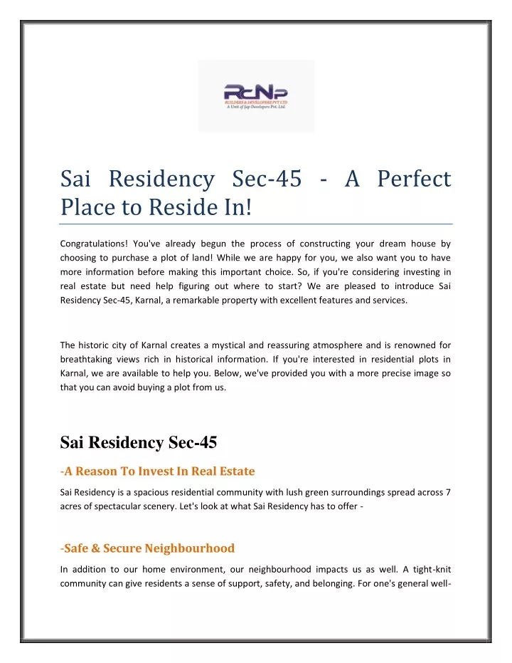 sai residency sec 45 a perfect place to reside in