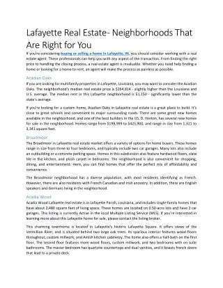 Lafayette Real Estate - Neighborhoods That Are Right for You