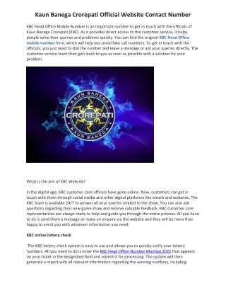 Kaun Banega Crorepati Official Website Contact Number
