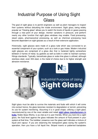 Industrial Purpose of Using Sight Glass