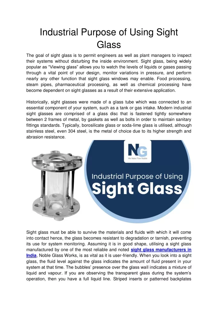 industrial purpose of using sight glass