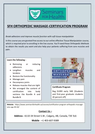 sfh orthopedic massage certification program