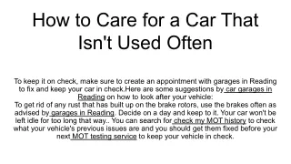 how to care for a car that isn t used often