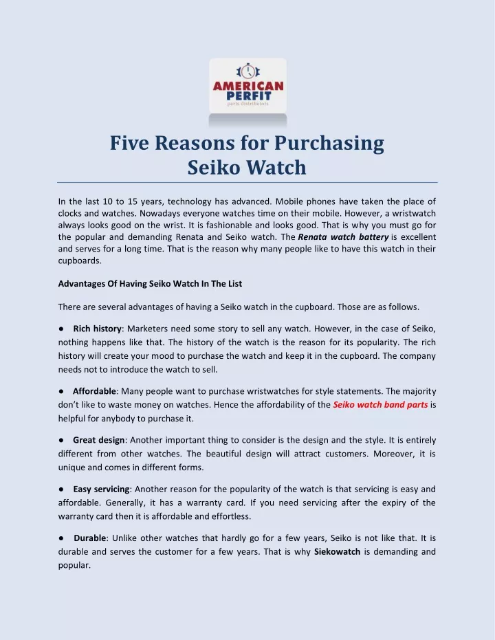 PPT - Five Reasons for Purchasing Seiko Watch PowerPoint Presentation ...