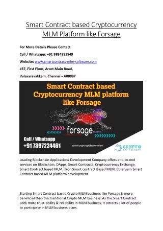 smart contract based cryptocurrency mlm platform