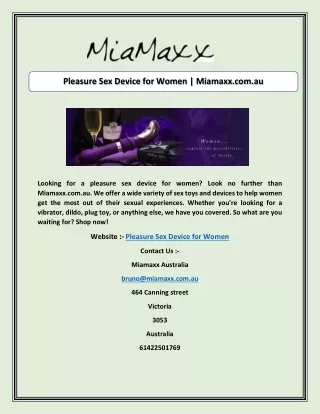 Pleasure Sex Device for Women | Miamaxx.com.au