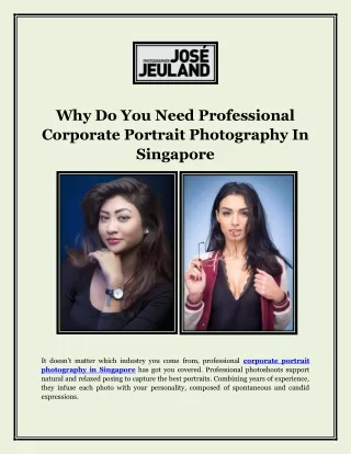 Why Do You Need Professional Corporate Portrait Photography In Singapore