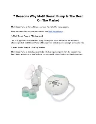 7 Reasons Why Motif Breast Pump Is The Best On The Market