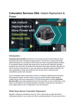 colocation services usa instant deployment power