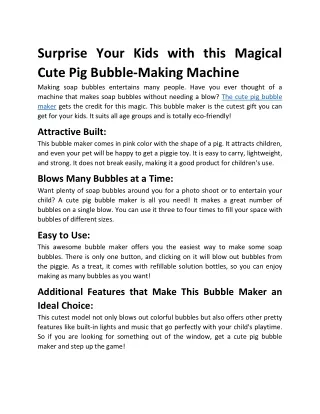 (vibesflare.shop)---Surprise Your Kids with this Magical Cute Pig Bubble Making Machine