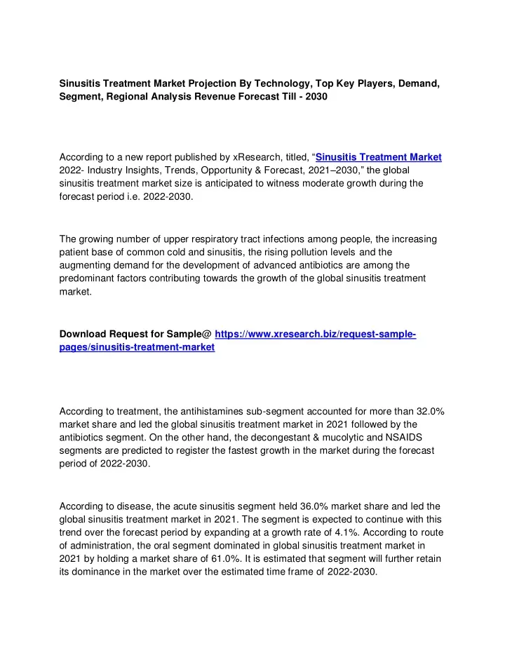 sinusitis treatment market projection