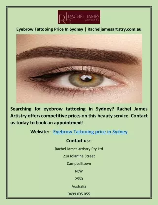 Eyebrow Tattooing Price In Sydney | Racheljamesartistry.com.au