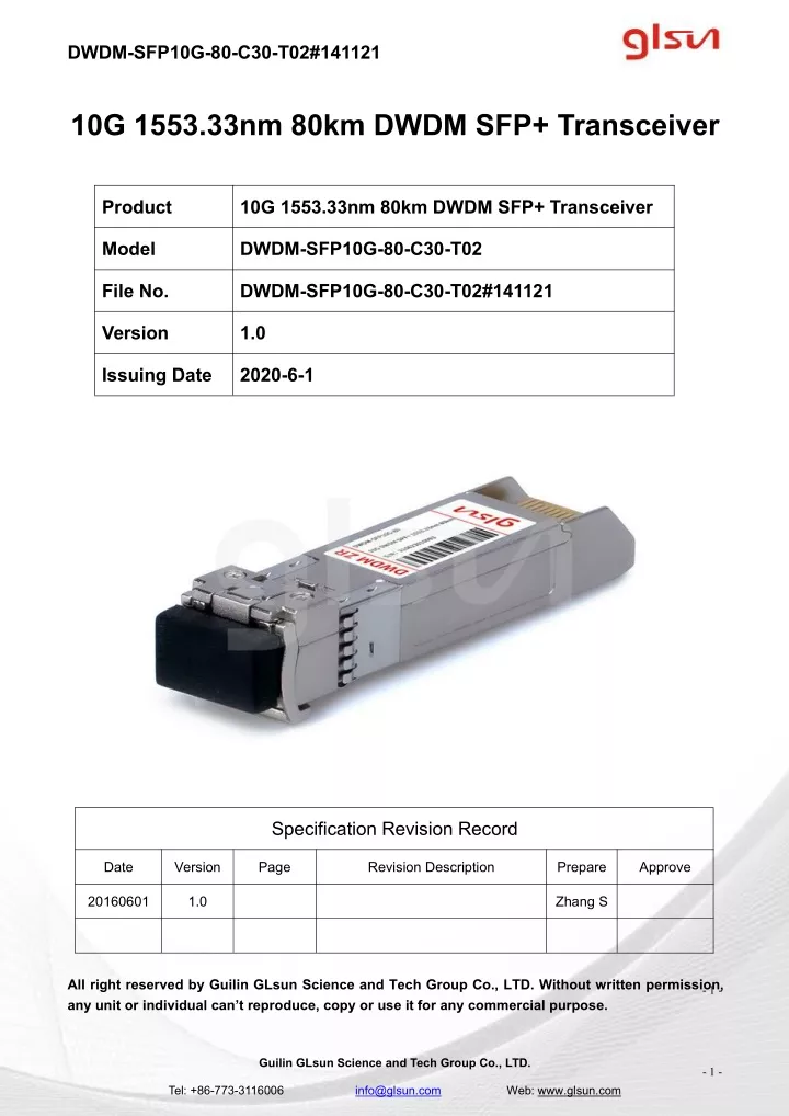 dwdm sfp10g 80 c30 t02 141121