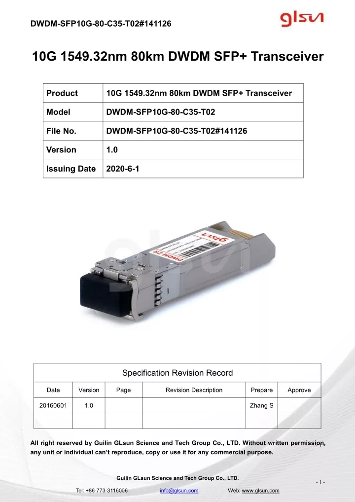 dwdm sfp10g 80 c35 t02 141126