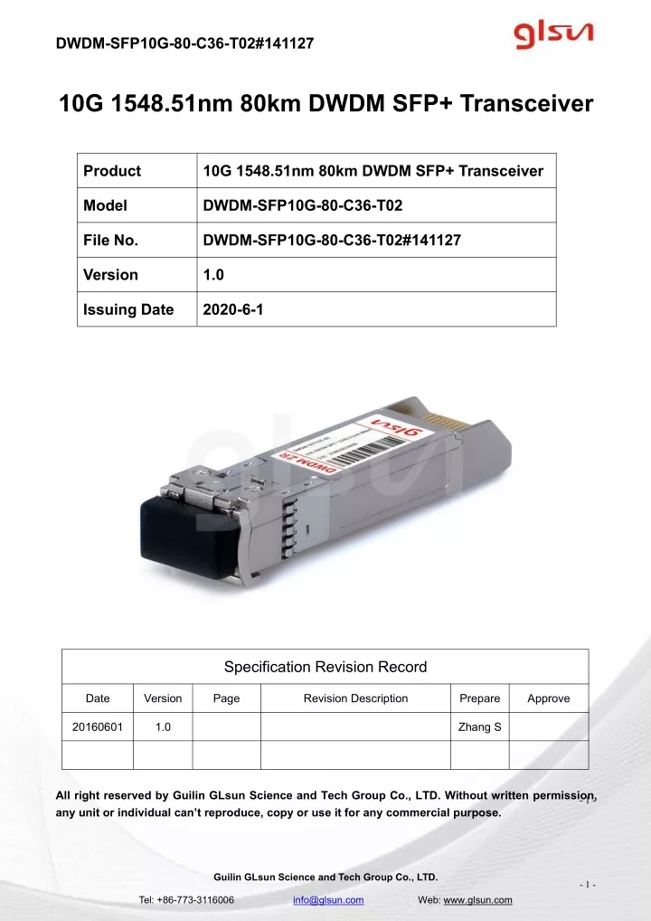 dwdm sfp10g 80 c36 t02 141127