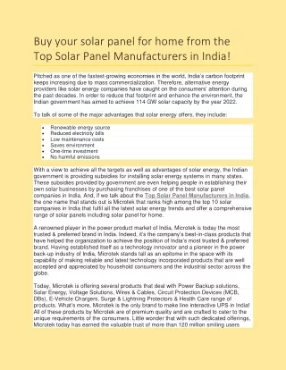 Buy your solar panel for home from the Top Solar Panel Manufacturers in India