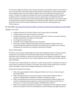 the veterinary diagnostics market report includes