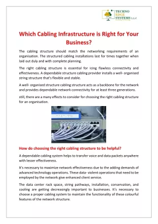 Which Cabling Infrastructure is Right for Your Business