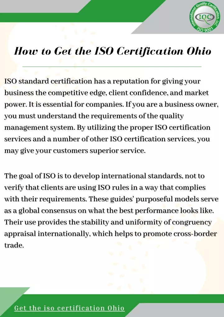 how to get the iso certification ohio