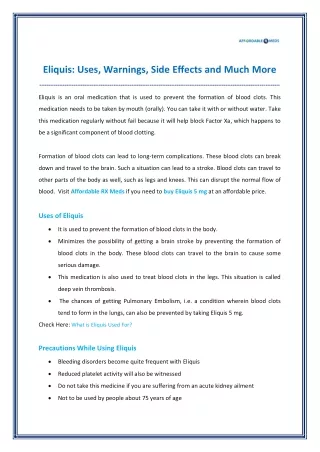 eliquis uses warnings side effects and much more