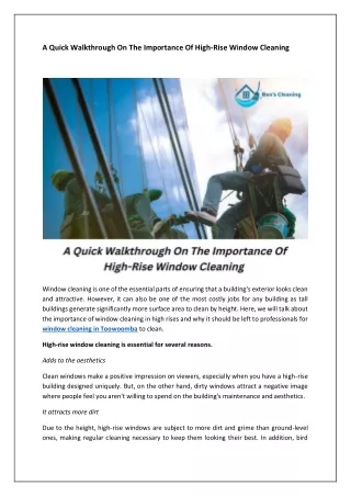 A Quick Walkthrough On The Importance Of High-Rise Window Cleaning