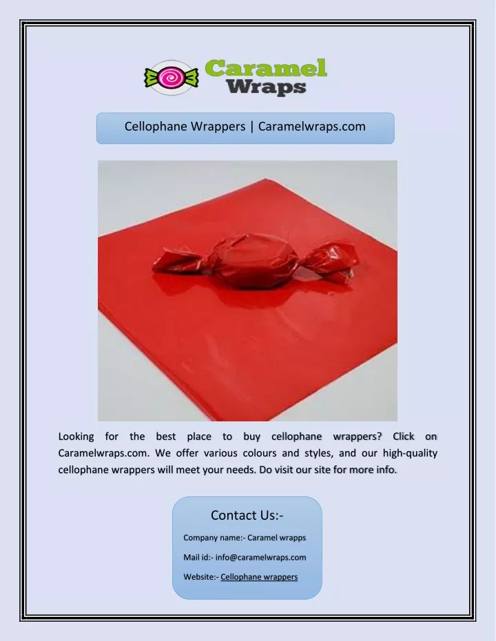 cellophane wrappers caramelwraps com