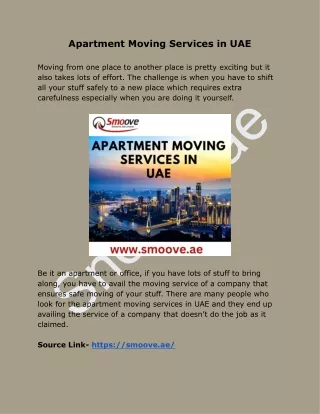 Apartment Moving Services in UAE