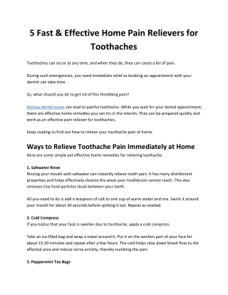 5 Fast & Effective Home Pain Relievers for Toothaches
