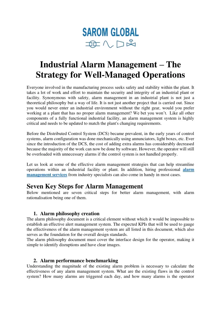industrial alarm management the strategy for well