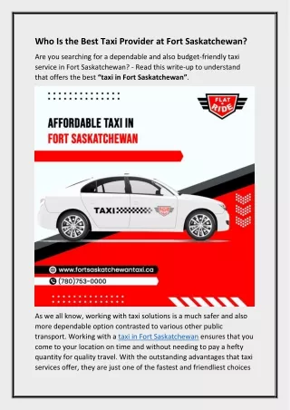 Who Is the Best Taxi Provider at Fort Saskatchewan