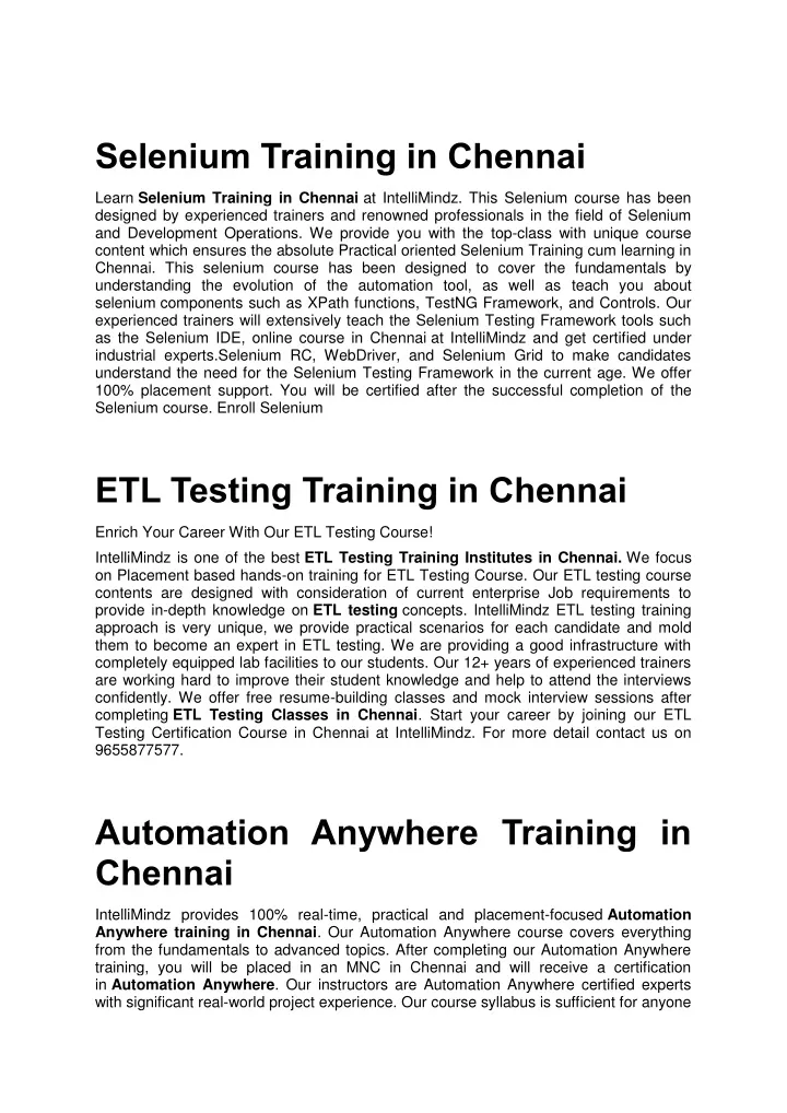 selenium training in chennai