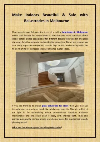 Make Indoors Beautiful & Safe with Balustrades in Melbourne