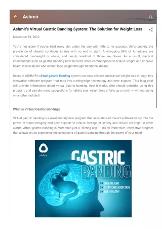 Ashmir's Virtual Gastric Banding System The Solution for Weight Loss