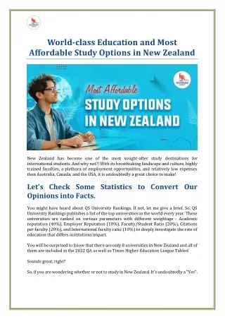 World-class Education and Most Affordable Study Options in New Zealand