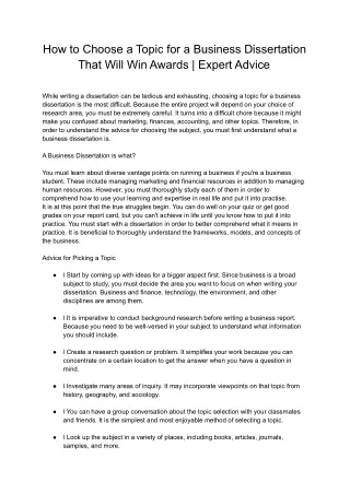 how to choose a topic for a business dissertation