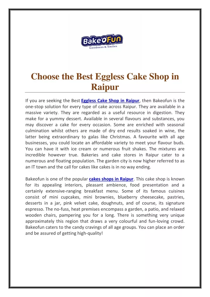 choose the best eggless cake shop in raipur