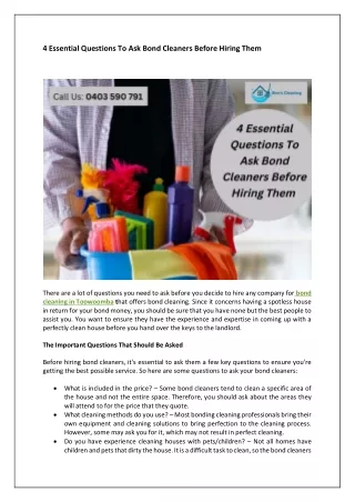 4 Essential Questions To Ask Bond Cleaners Before Hiring Them
